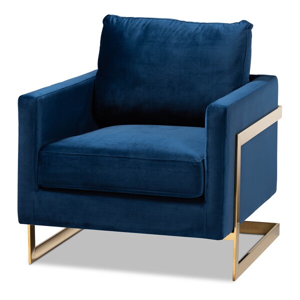 Baxton Studio Matteo Royal Blue Velvet Upholstered Gold Finished Armchair - 156-9782