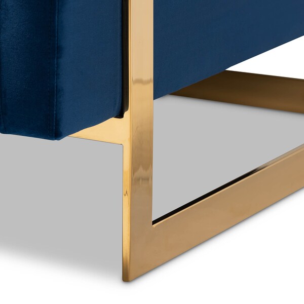 Baxton Studio Matteo Royal Blue Velvet Upholstered Gold Finished Armchair - 156-9782