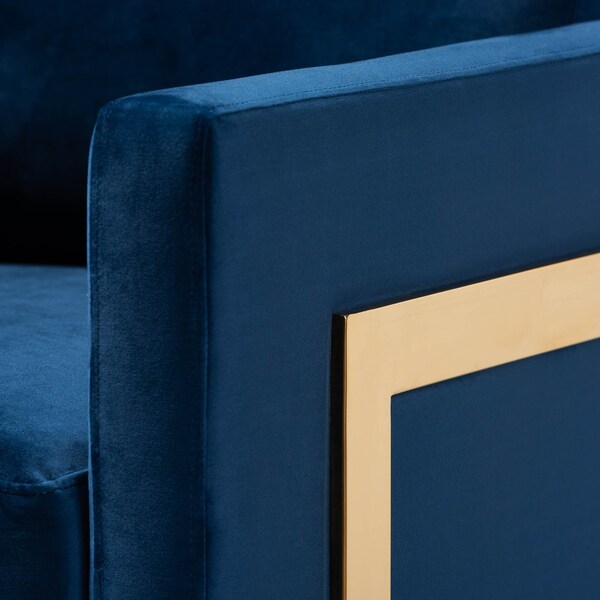 Baxton Studio Matteo Royal Blue Velvet Upholstered Gold Finished Armchair - 156-9782