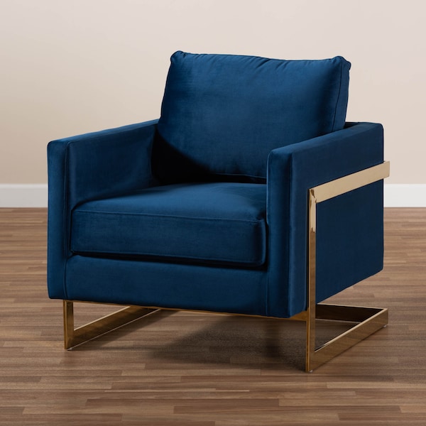 Baxton Studio Matteo Royal Blue Velvet Upholstered Gold Finished Armchair - 156-9782