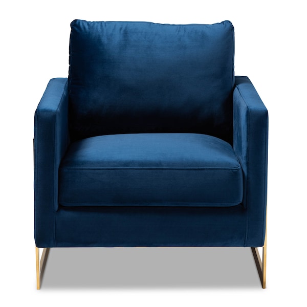 Baxton Studio Matteo Royal Blue Velvet Upholstered Gold Finished Armchair - 156-9782