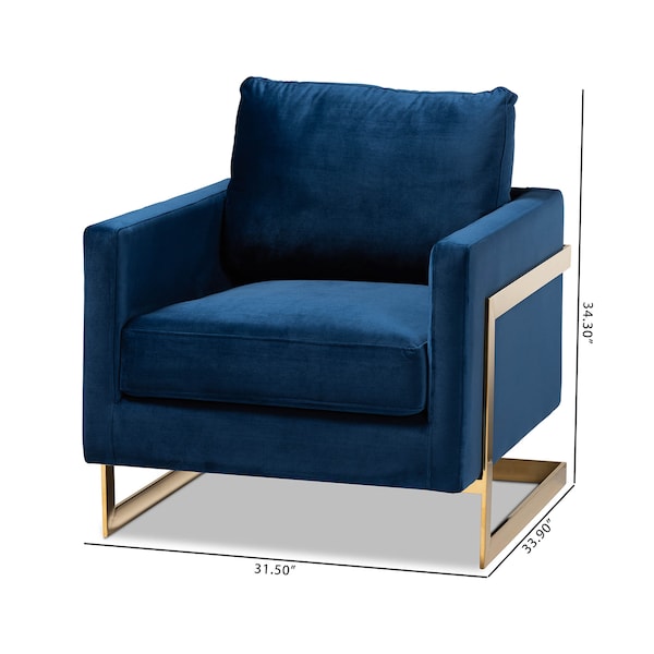 Baxton Studio Matteo Royal Blue Velvet Upholstered Gold Finished Armchair - 156-9782