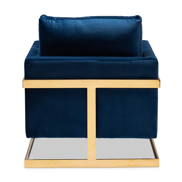 Baxton Studio Matteo Royal Blue Velvet Upholstered Gold Finished Armchair - 156-9782