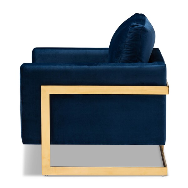 Baxton Studio Matteo Royal Blue Velvet Upholstered Gold Finished Armchair - 156-9782