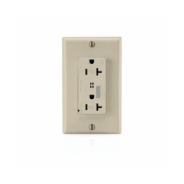 Leviton 20A Receptacle, Deco, 5-20R, 125V, Ivory - T7380-I
