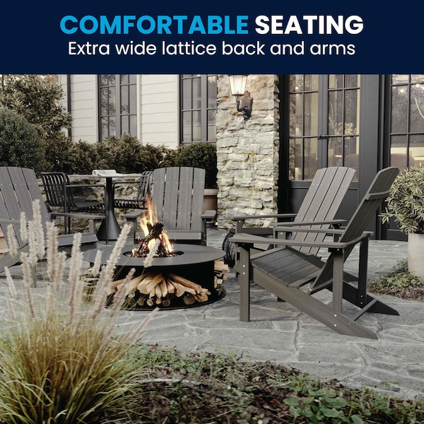 Flash Furniture Charlestown Adirondack Chair, Grey Wood, Gray Seat, Wood Back, 29.5 W 35 H - JJ-C14501-LTG-GG