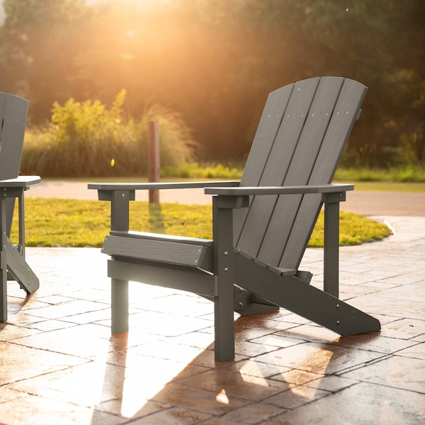 Flash Furniture Charlestown Adirondack Chair, Grey Wood, Gray Seat, Wood Back, 29.5 W 35 H - JJ-C14501-LTG-GG