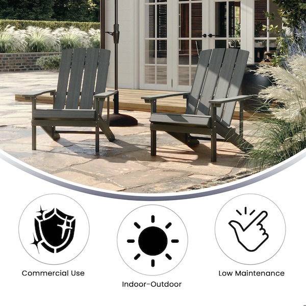 Flash Furniture Charlestown Adirondack Chair, Grey Wood, Gray Seat, Wood Back, 29.5 W 35 H - JJ-C14501-LTG-GG