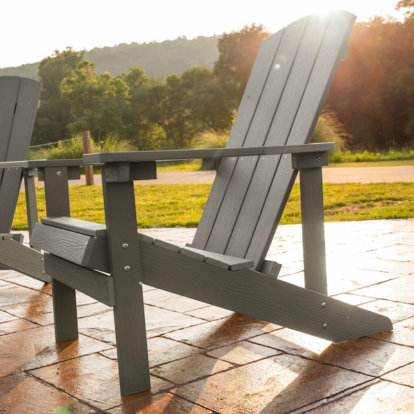 Flash Furniture Charlestown Adirondack Chair, Grey Wood, Gray Seat, Wood Back, 29.5 W 35 H - JJ-C14501-LTG-GG