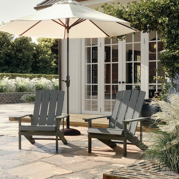 Flash Furniture Charlestown Adirondack Chair, Grey Wood, Gray Seat, Wood Back, 29.5 W 35 H - JJ-C14501-LTG-GG