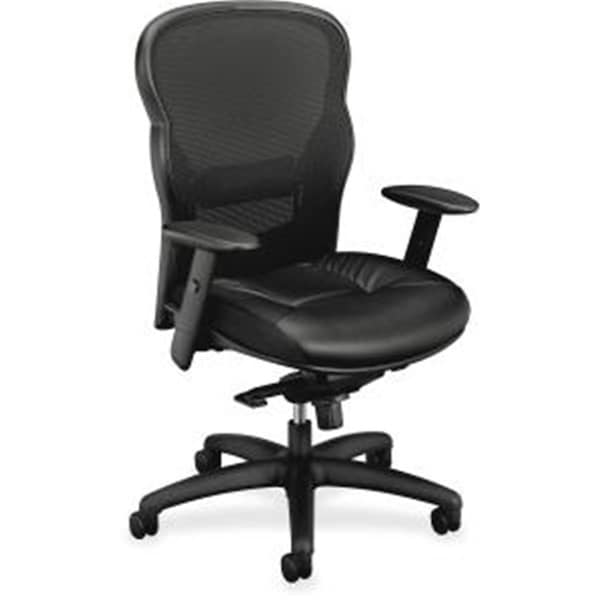 Fine-Line High-Back Swivel-Tilt Work Chair, Black Mesh-Leather - FI2660023