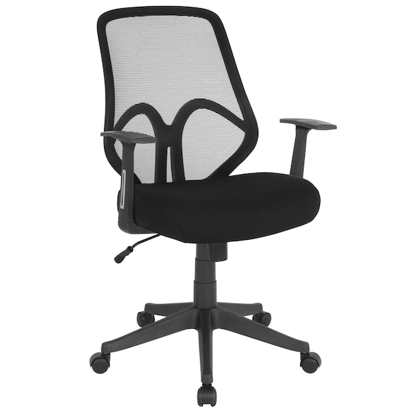 Flash Furniture Contemporary Chair Salerno High Back Mesh Chair, Black, Fixed Arms, 17" to 21" Height, Mesh, Black - GO-WY-193A-A-BK-GG