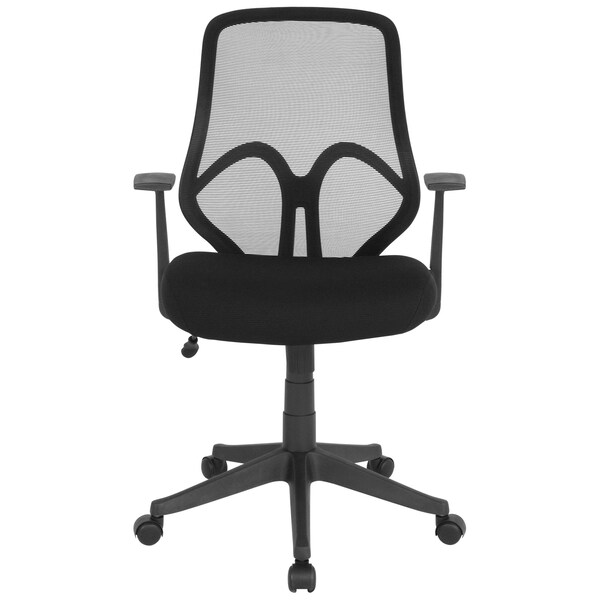 Flash Furniture Contemporary Chair Salerno High Back Mesh Chair, Black, Fixed Arms, 17" to 21" Height, Mesh, Black - GO-WY-193A-A-BK-GG