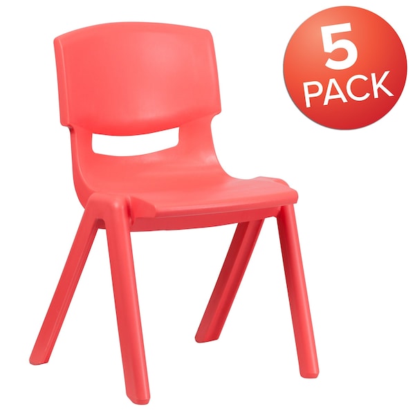 Flash Furniture Red Plastic Stackable School Chair with 15.5" Seat Height - 5-YU-YCX-005-RED-GG