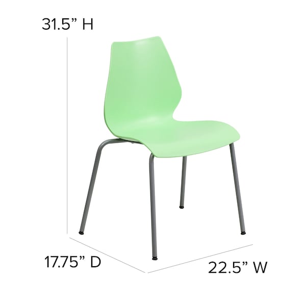 Flash Furniture Stack Chair, Plastic, Green w/Silver Frame - RUT-288-GREEN-GG