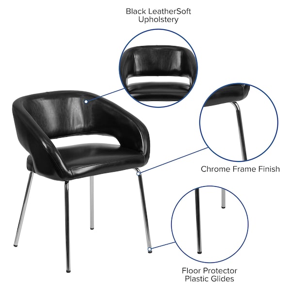 Flash Furniture Fusion Side Reception Chair, Black Back, 23-1/2 in W 21-3/4" L 28-3/4" H, Leather Seat - CH-162731-BK-GG