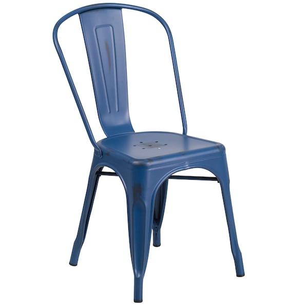 Flash Furniture Distressed Antique Blue Metal Indoor-Outdoor Stackable Chair - 4-ET-3534-AB-GG
