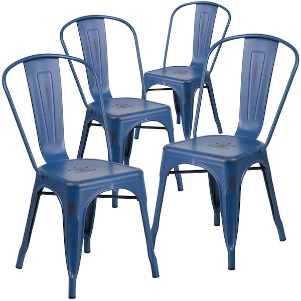 Flash Furniture Distressed Antique Blue Metal Indoor-Outdoor Stackable Chair - 4-ET-3534-AB-GG