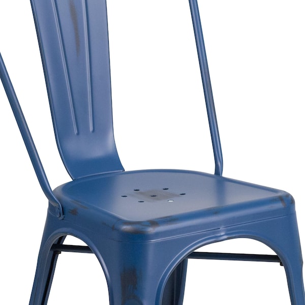 Flash Furniture Distressed Antique Blue Metal Indoor-Outdoor Stackable Chair - 4-ET-3534-AB-GG