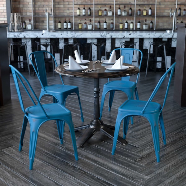 Flash Furniture Distressed Antique Blue Metal Indoor-Outdoor Stackable Chair - 4-ET-3534-AB-GG