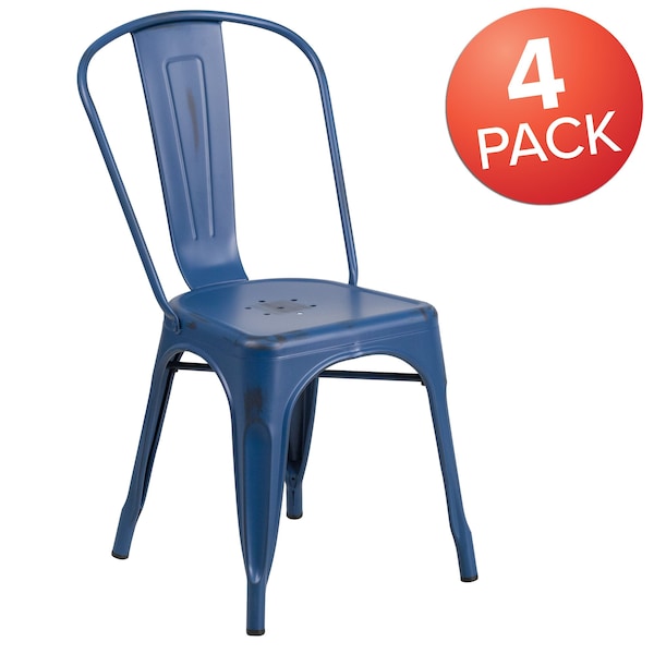 Flash Furniture Distressed Antique Blue Metal Indoor-Outdoor Stackable Chair - 4-ET-3534-AB-GG
