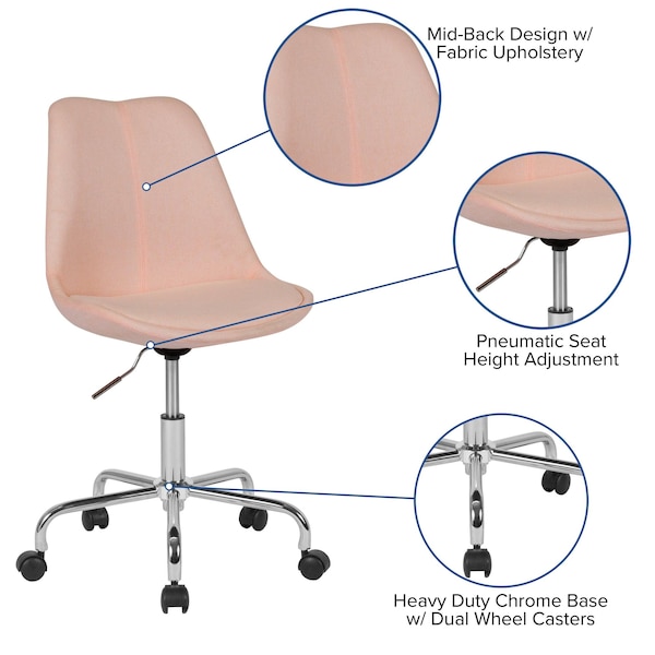 Flash Furniture Fabric Task Chair, 17-1/2" to 21-1/2", Pink - CH-152783-PK-GG