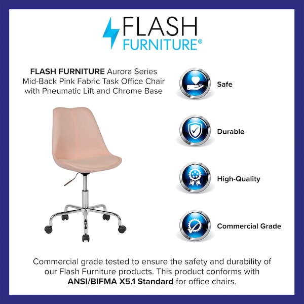 Flash Furniture Fabric Task Chair, 17-1/2" to 21-1/2", Pink - CH-152783-PK-GG