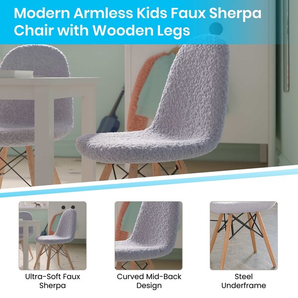 Flash Furniture 2PK Gray Kids Faux Sherpa Chairs - Wood Legs, 2PK - DL-DA2018-2-GY-2-GG