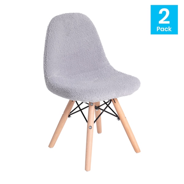Flash Furniture 2PK Gray Kids Faux Sherpa Chairs - Wood Legs, 2PK - DL-DA2018-2-GY-2-GG