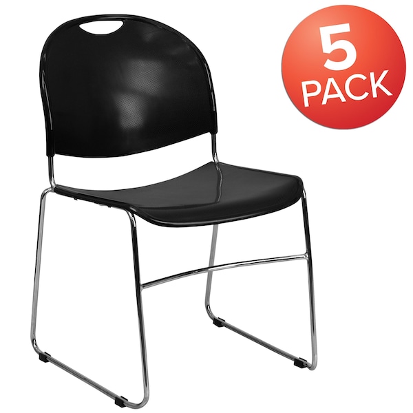 Flash Furniture Black Stack Chair-Chrome Frame - 5-RUT-188-BK-CHR-GG