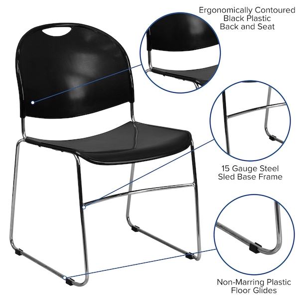 Flash Furniture Black Stack Chair-Chrome Frame - 5-RUT-188-BK-CHR-GG