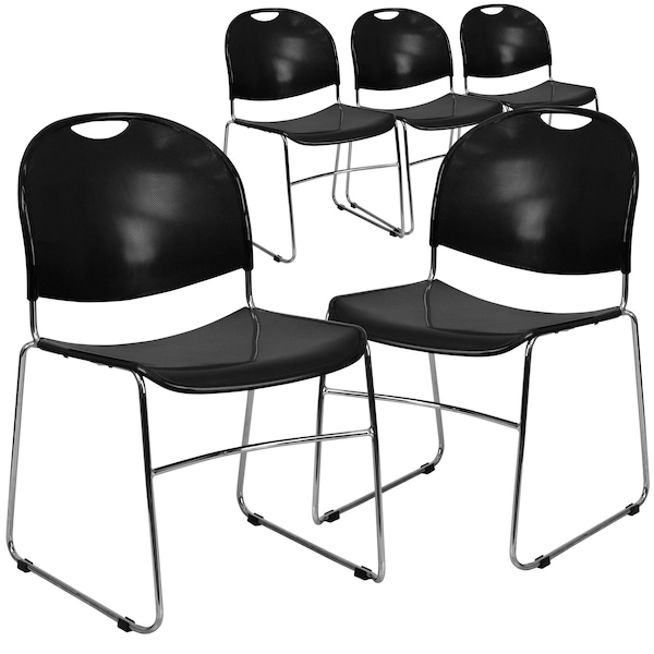 Flash Furniture Black Stack Chair-Chrome Frame - 5-RUT-188-BK-CHR-GG