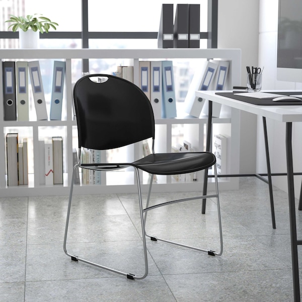 Flash Furniture Black Stack Chair-Chrome Frame - 5-RUT-188-BK-CHR-GG