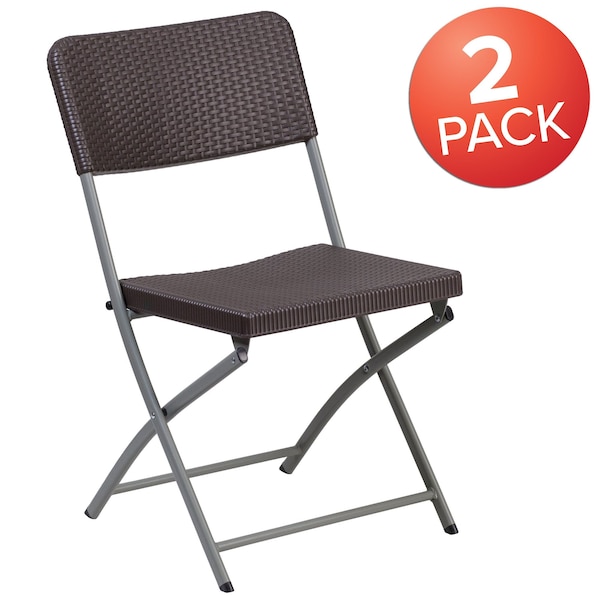 Flash Furniture Brown Rattan Plastic Chair - 2-DAD-YCZ-61-GG
