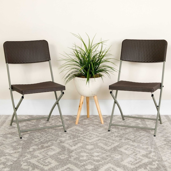 Flash Furniture Brown Rattan Plastic Chair - 2-DAD-YCZ-61-GG