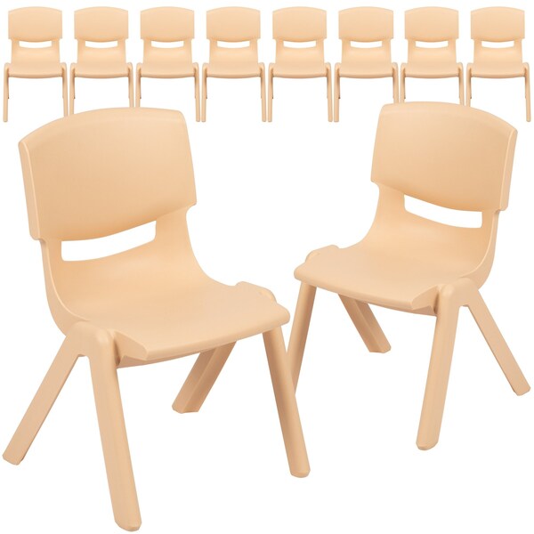 Flash Furniture Natural Plastic Stackable School Chair with 10.5" Seat Height, PK10 - 10-YU-YCX-003-NAT-GG