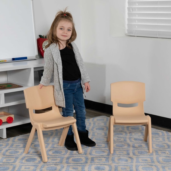 Flash Furniture Natural Plastic Stackable School Chair with 10.5" Seat Height, PK10 - 10-YU-YCX-003-NAT-GG