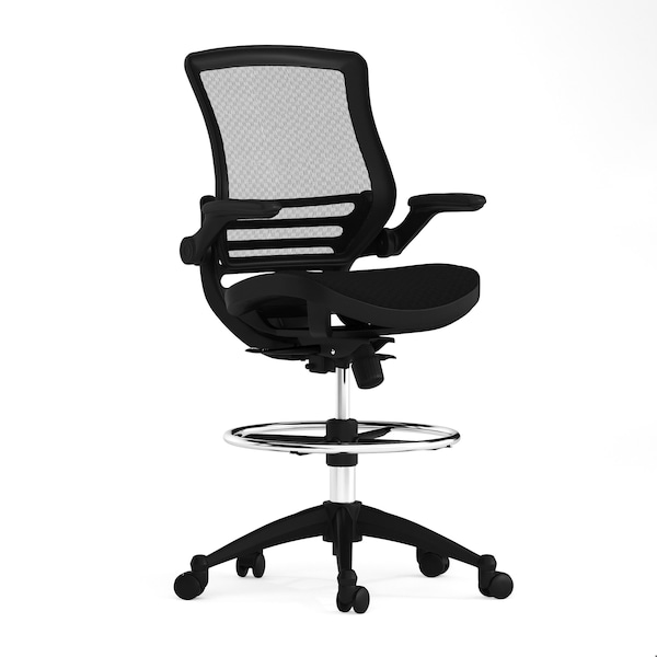 Flash Furniture Mesh Drafting Chair, Padded Arms, Black Mesh/Black Frame - BL-LB-8801X-D-BLK-GG