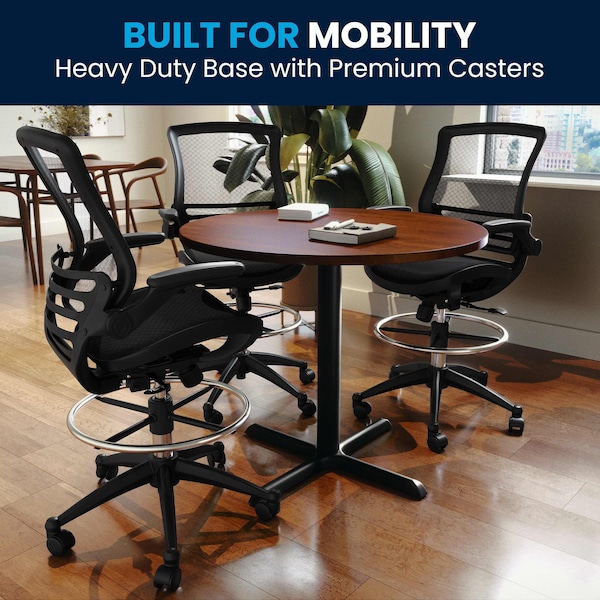 Flash Furniture Mesh Drafting Chair, Padded Arms, Black Mesh/Black Frame - BL-LB-8801X-D-BLK-GG