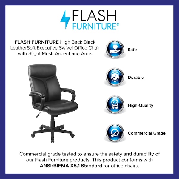 Flash Furniture Executive Chair, Black Seat, Leather Back - GO-2196-1-GG
