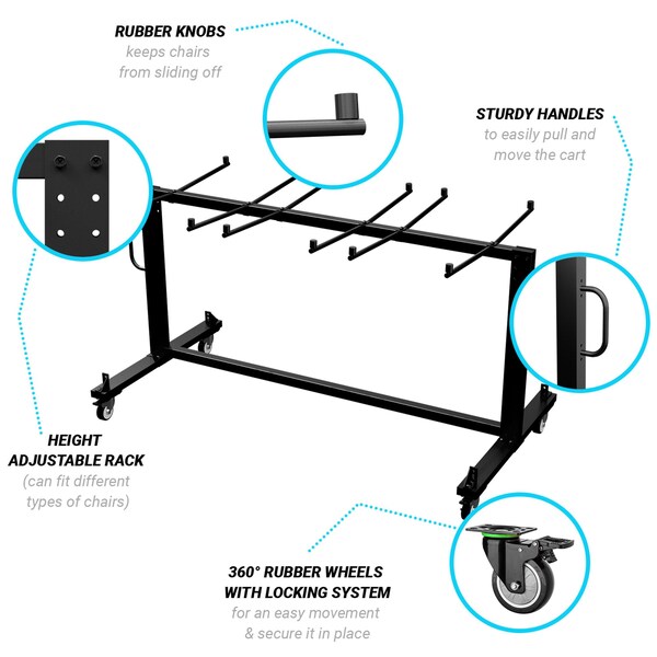 Flash Furniture Black Heavy Duty Small Mobile Chair & Table Cart - QIN-FRCW45425-GG