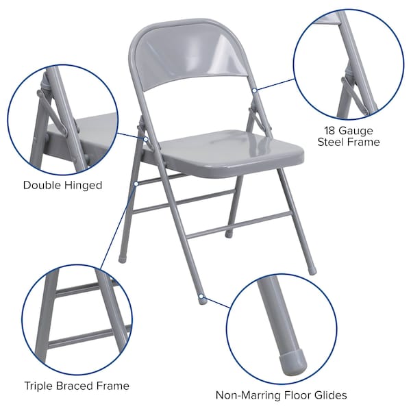 Flash Furniture Folding Chair, Metal, Gray - HF3-MC-309AS-GY-GG