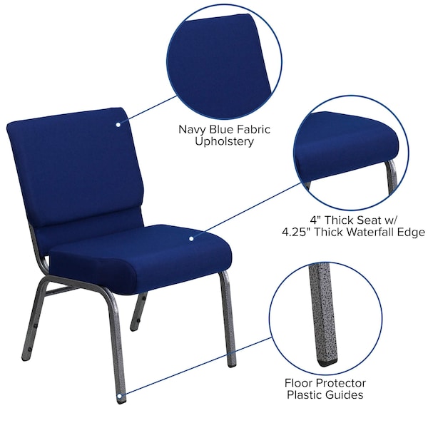 Flash Furniture Hercules Church Chair, Blue Back, 21-1/4 in W 25" L 33" H, Fabric Seat - FD-CH0221-4-SV-NB24-GG