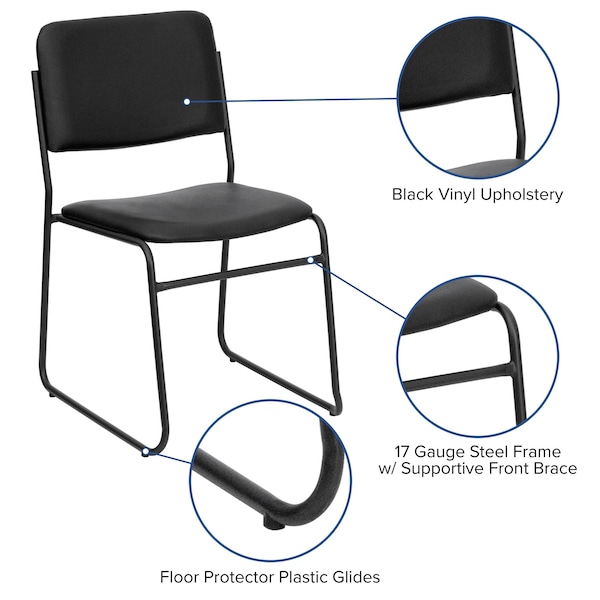 Flash Furniture Stack Chair, Sled Base, Black Vinyl - XU-8700-BLK-B-VYL-30-GG