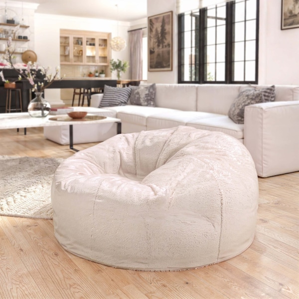 Flash Furniture Bean Bag Chair, White Back, 42 in W 42" L 19" H - DG-BEAN-LARGE-FUR-WH-GG