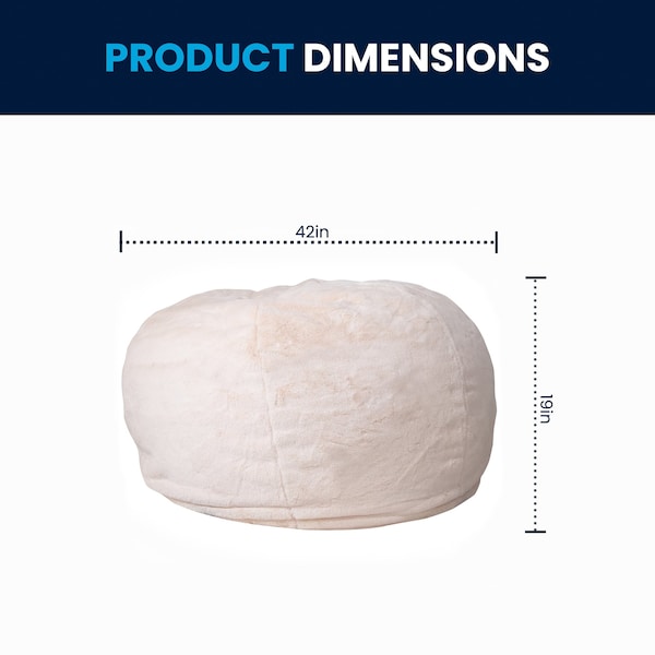 Flash Furniture Bean Bag Chair, White Back, 42 in W 42" L 19" H - DG-BEAN-LARGE-FUR-WH-GG
