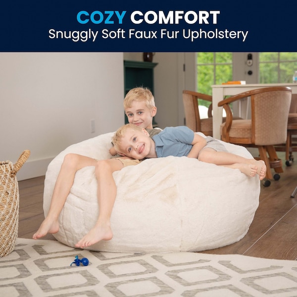Flash Furniture Bean Bag Chair, White Back, 42 in W 42" L 19" H - DG-BEAN-LARGE-FUR-WH-GG