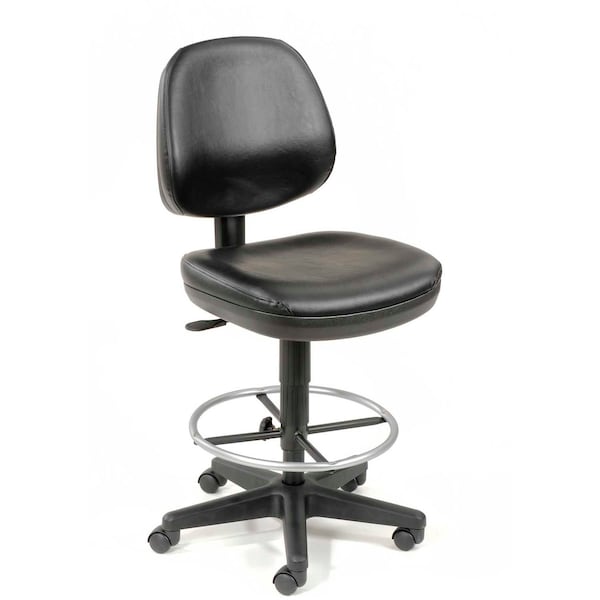 Interion By Global Industrial Interion Vinyl Task Stool, 360 Degree Footrest, Black - 571119