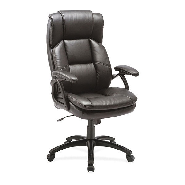 Lorell Executive Chair Black Base High-Back Leather Chair, Black, Adjustable Arms, Leather, Black - LLR59535