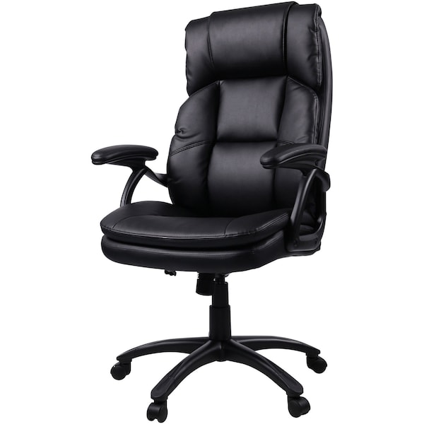 Lorell Executive Chair Black Base High-Back Leather Chair, Black, Adjustable Arms, Leather, Black - LLR59535